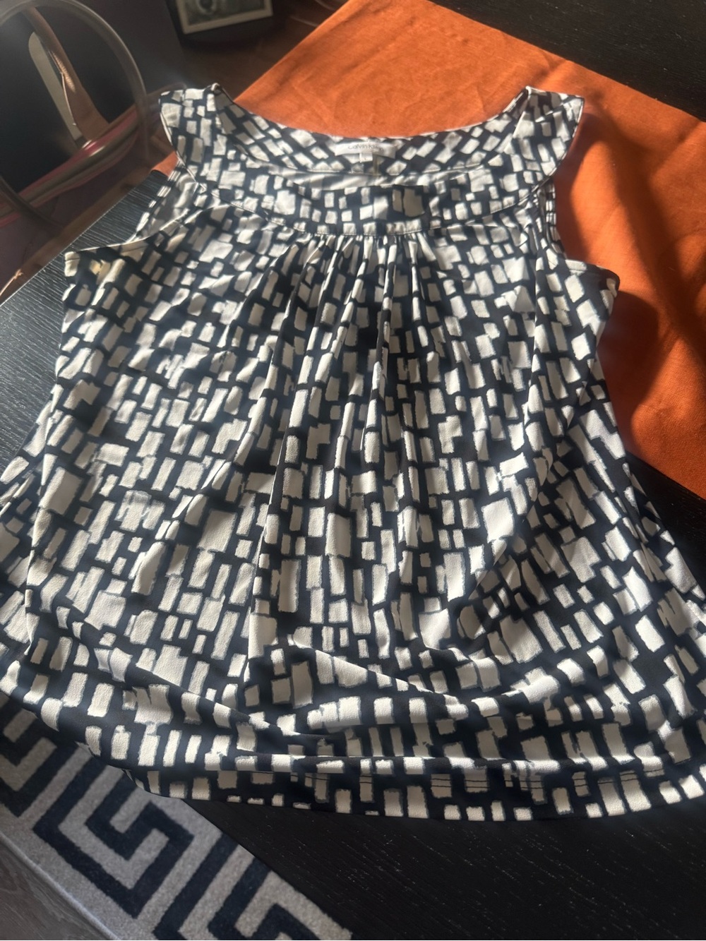 Calvin Klein Navy and White Geometric Sleeveless Camisole